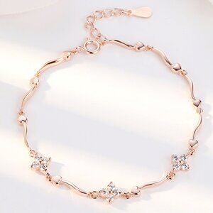 3/$40 Rose Gold Plated Floral Heart Bracelet Dainty Rhinestone Adjustable Gift